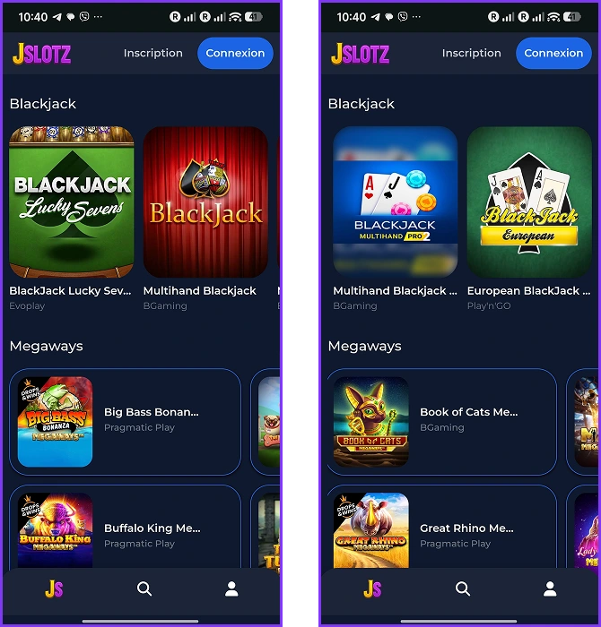 Jeux de blackjack proposés sur Jslotz Casino