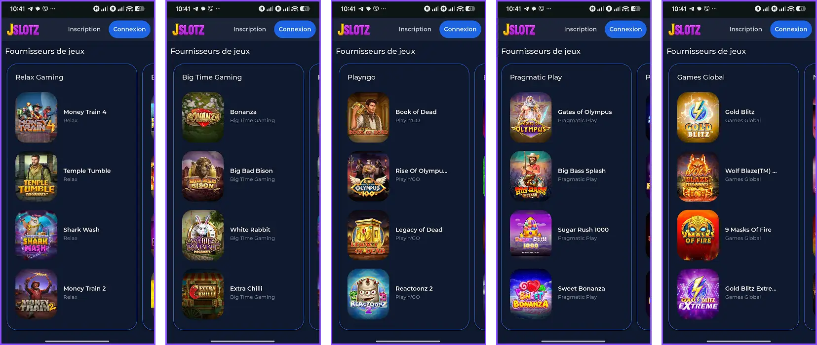 Principaux fournisseurs de jeux disponibles sur JSlotz Casino