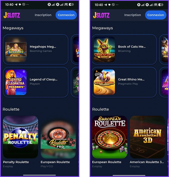 Jeux Megaways et roulette disponibles sur JSlotz Casino